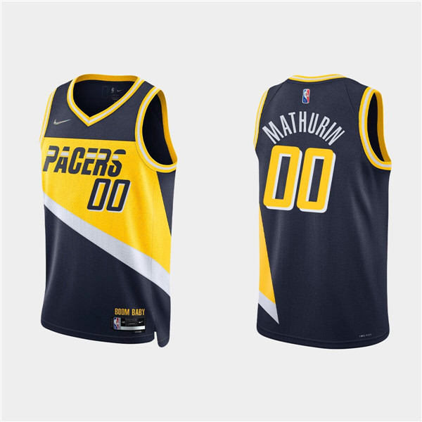 Men's Indiana Pacers #00 Bennedict Mathurin 2021/22 Navy City 75th Anniversary Stitched Basketball Jersey Men's Indiana Pacers #00 Bennedict Mathurin 2021/22 Navy City 75th Anniversary Stitched Basketball Jersey